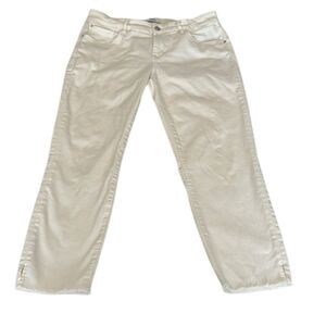 Kensie sz 10/30 off white denim crop pants raw hem with slits at side hem EUC